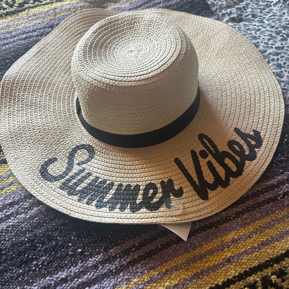 LOFT Tan 'Summer Vibes' Hat with Black Band